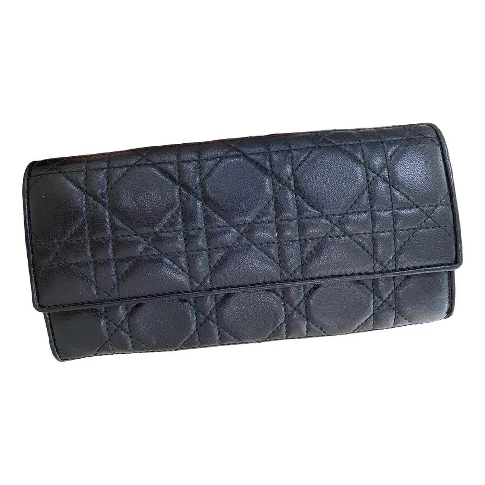 Christian Dior Cannage Quilted Black Leather Long Flap Wallet